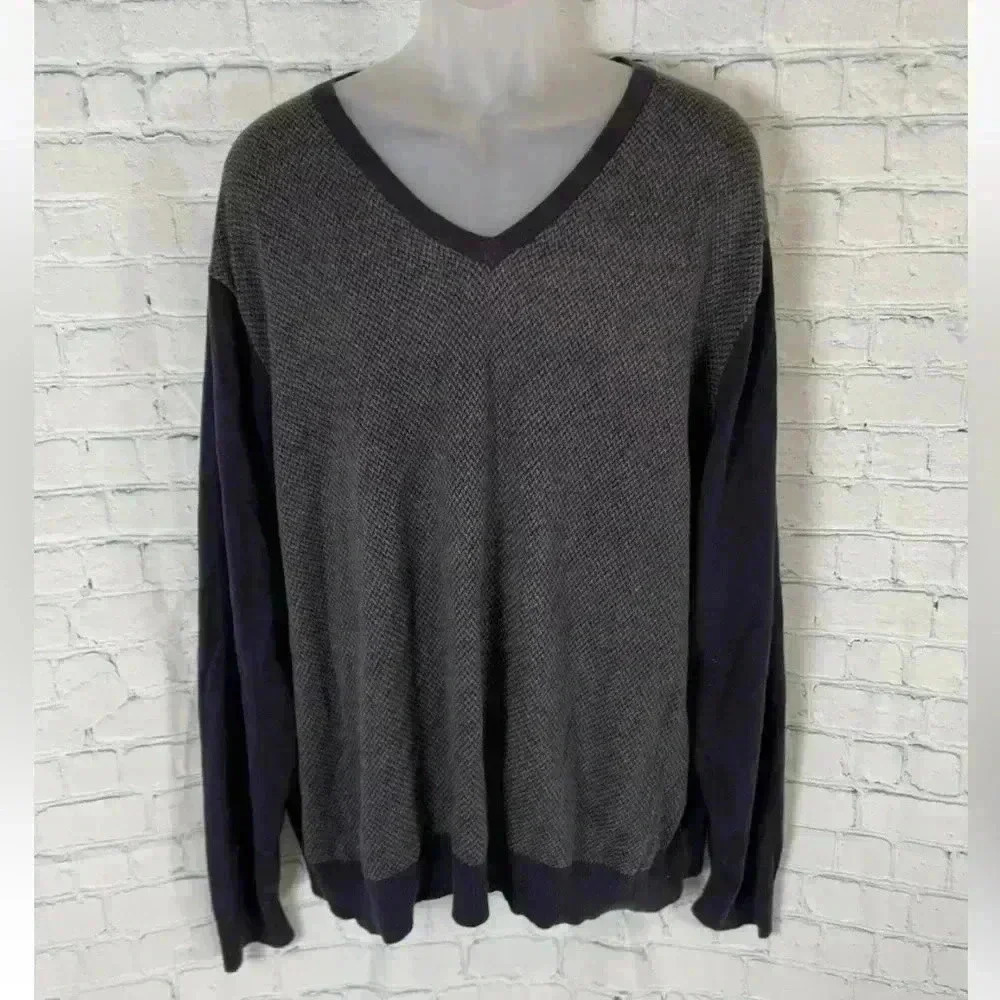 Lands' End Sweater Men Size XXL Navy Blue Textured Pullover Supima Cotton‎ knit
